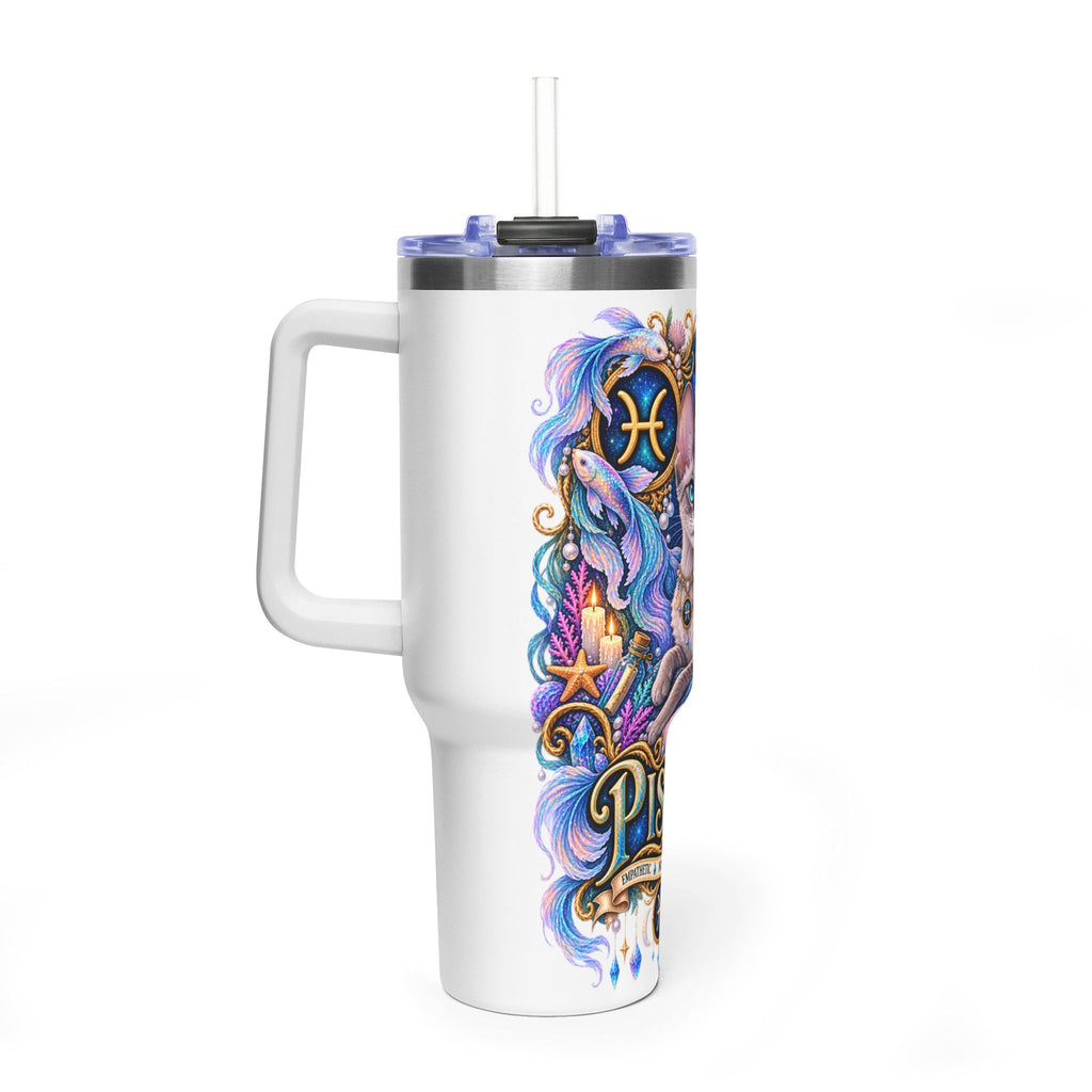 Pisces Devon Rex Cat 40oz Tumbler — Zodiac Vacuum Insulated Travel Cup