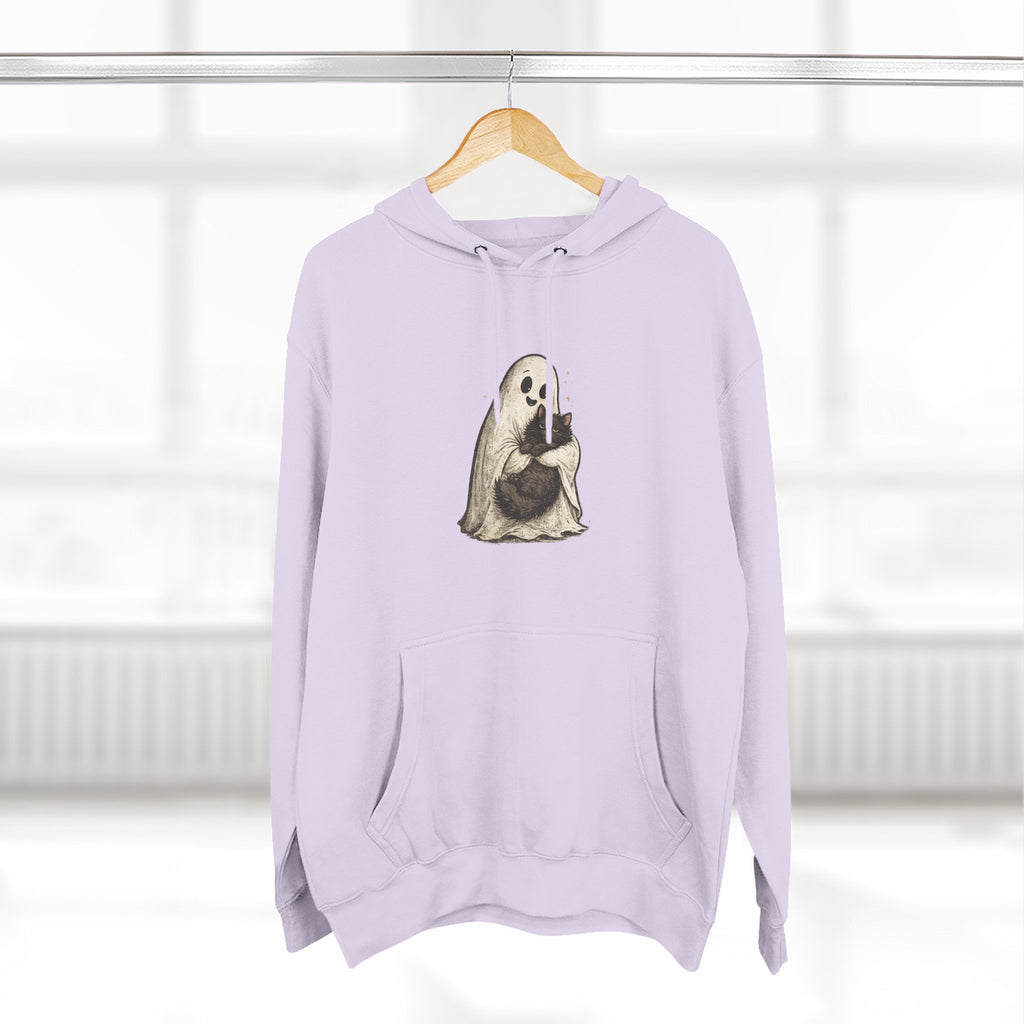 Boo & Meow Ghost Hugging Black Cat hoodie | Cute Spooky Tee Fleece Pullover