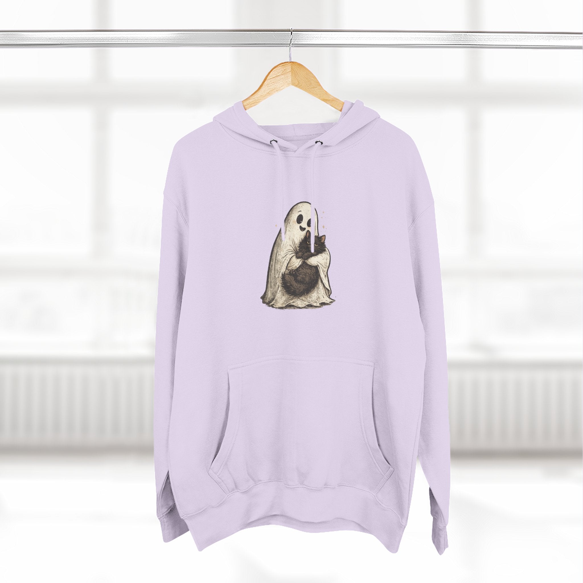 Boo & Meow Ghost Hugging Black Cat hoodie | Cute Spooky Tee Fleece Pullover
