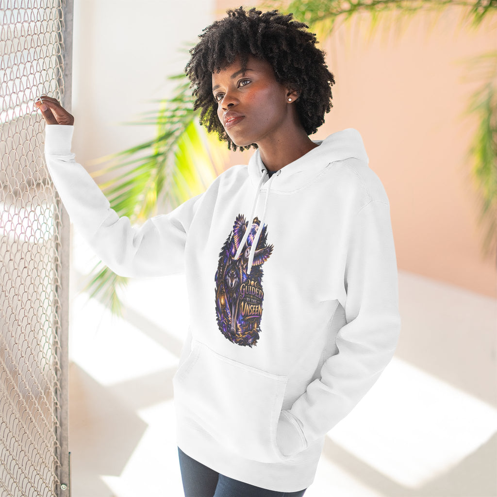 Witchy Owl and Wolf Fleece Hoodie - Mystical Night Forest Graphic- Guided by the Unseen