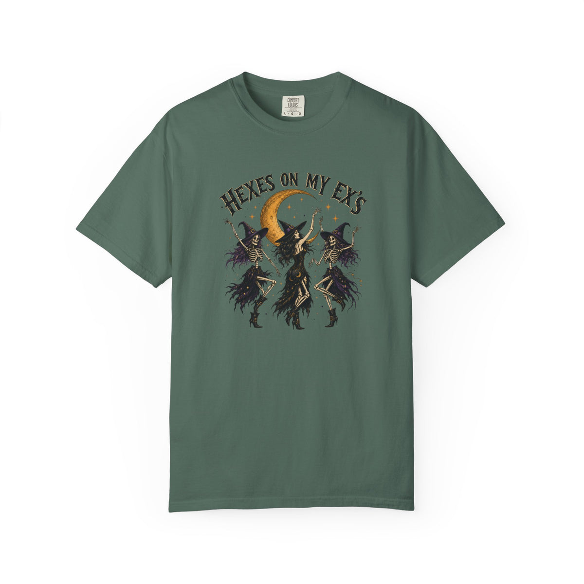 Witches and skeleton Graphic T-Shirt — "Hexes On My Ex's" Moon Witch Tee