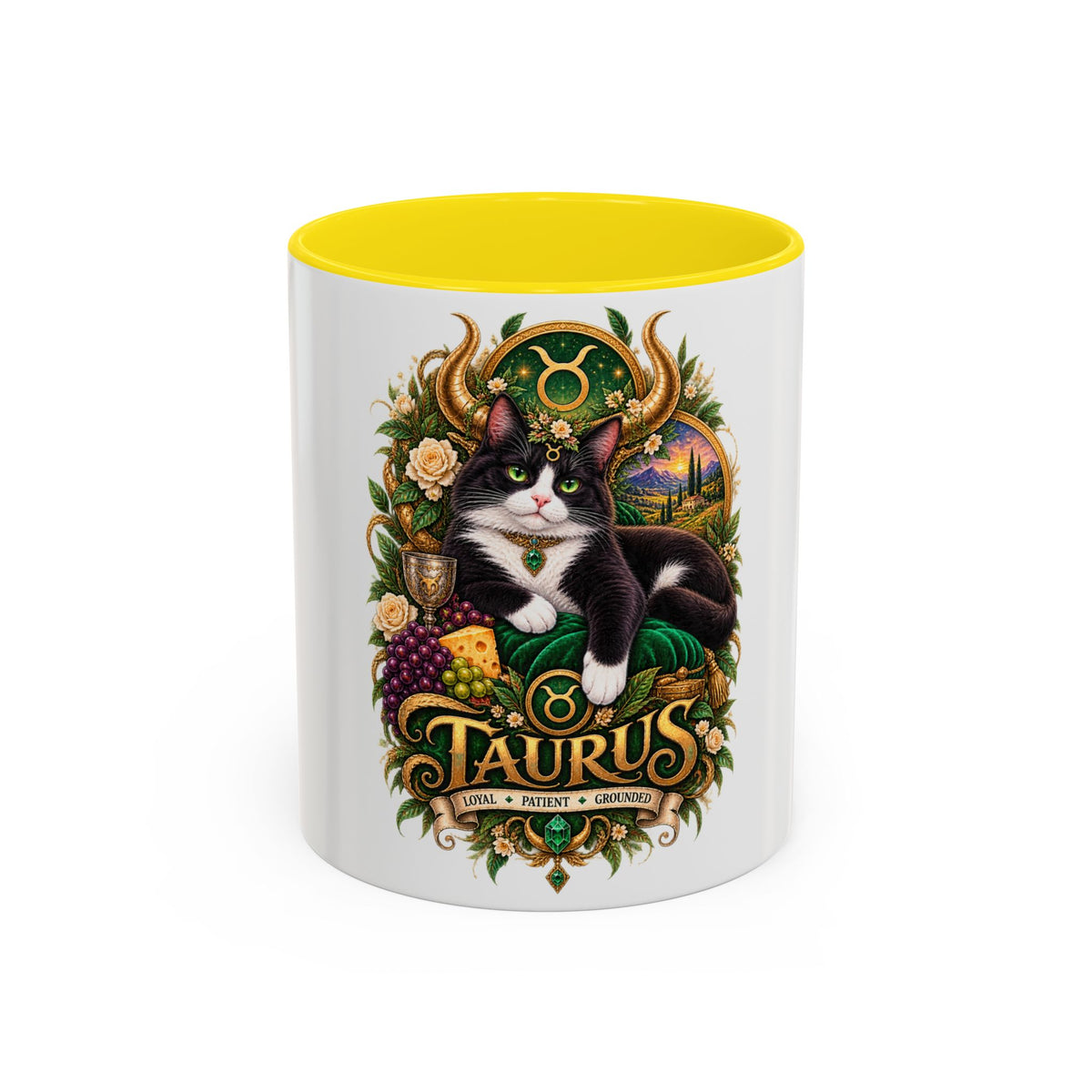 Taurus Tuxedo Cat Coffee Mug — Zodiac Astrology Gift (11/15 oz)