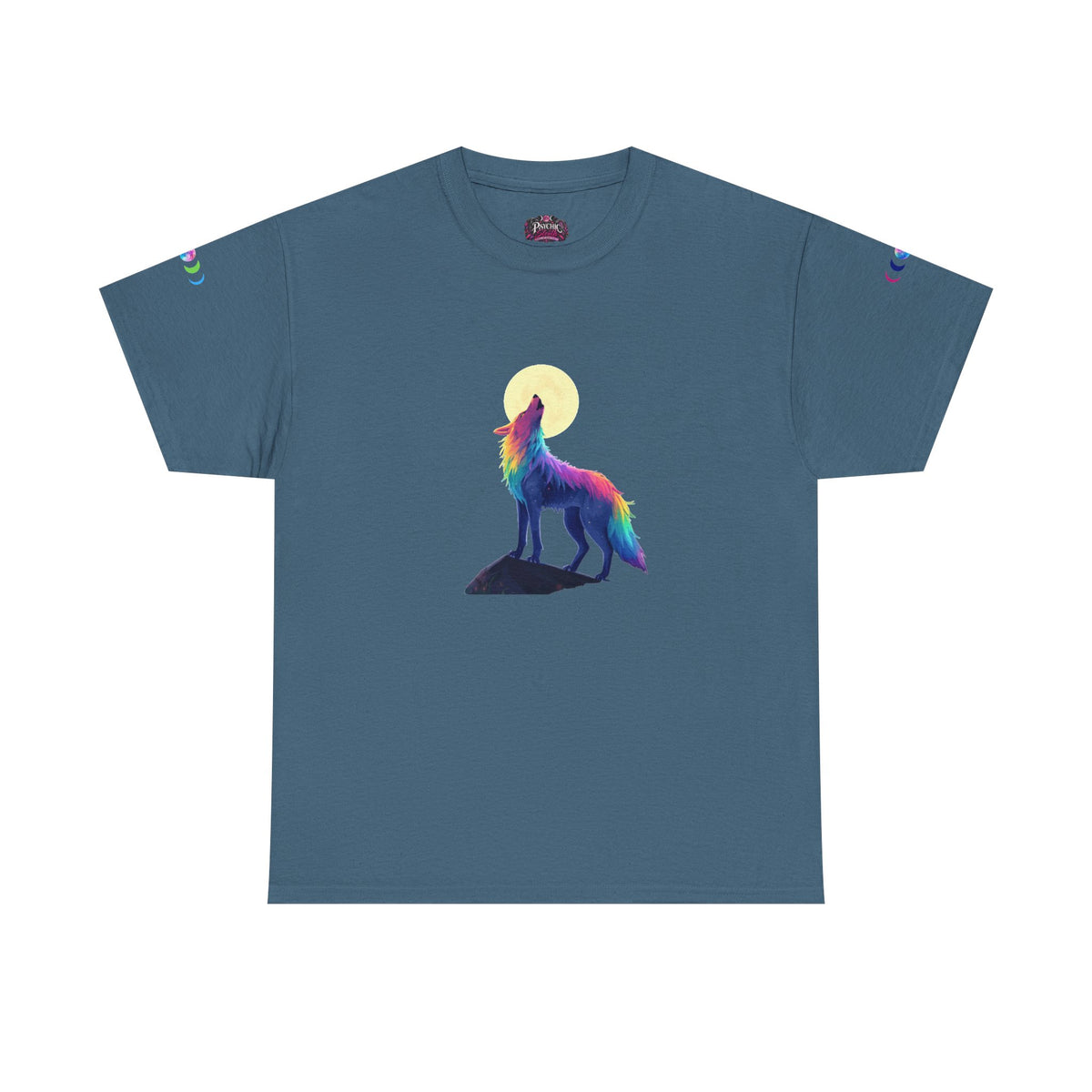 Wolf Moon T‑Shirt — Rainbow Celestial Wolf Graphic Tee
