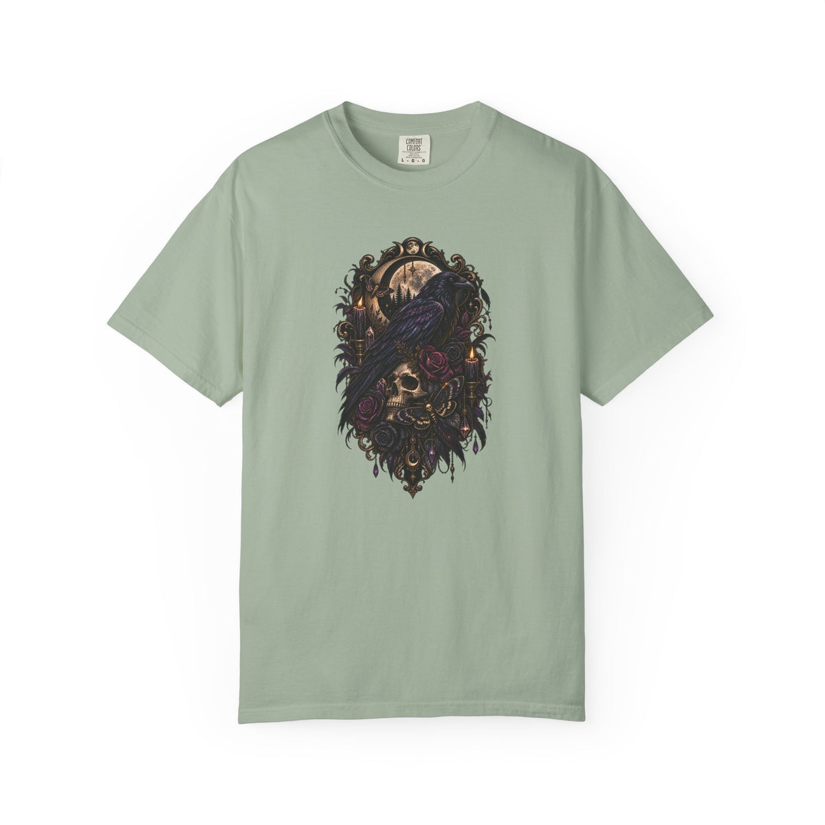 Skull & Crow Graphic Tee — Gothic Vintage Skull with Raven Design