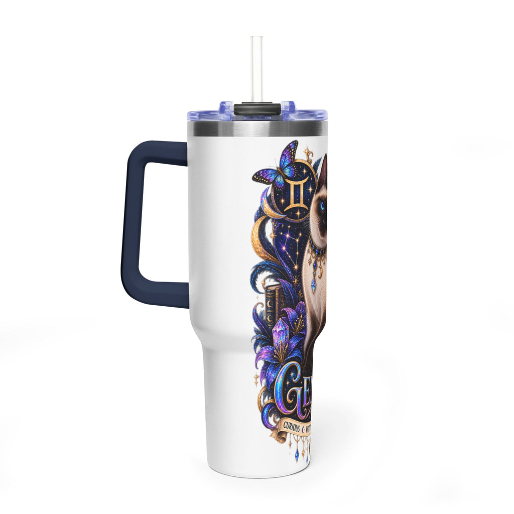 40oz Gemini Zodiac Tumbler — Siamese Cat Astrology Vacuum Thermal Cup