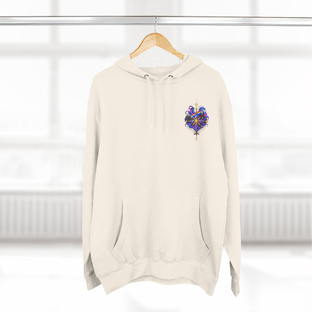 Guided by Light Bound toTruth Fleece Hoodie — Spiritual Galaxy Chest Emblem & Backscape Design