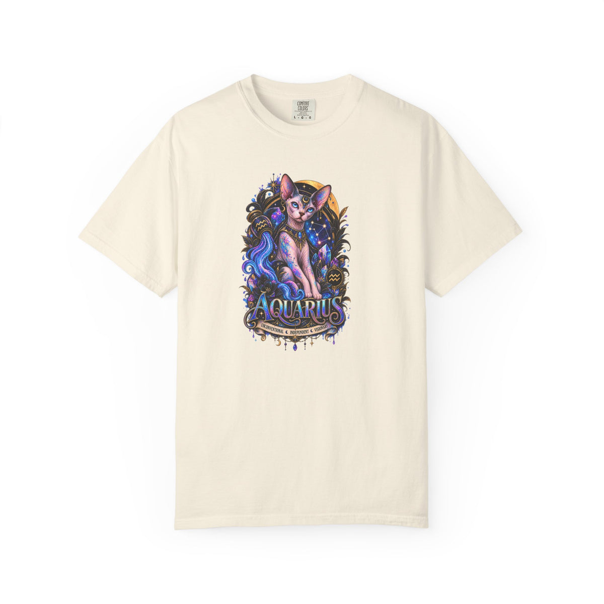 Aquarius Sphynx Cat Zodiac Tee- Celestial Astrology cat lover T-shirt