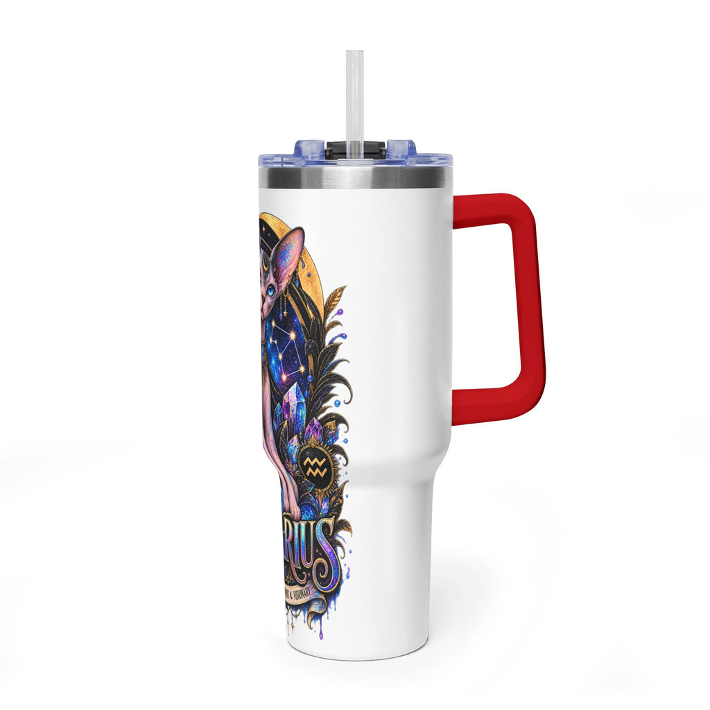 40oz Aquarius Zodiac Tumbler — Sphynx Cat Astrology Vacuum Thermal Cup