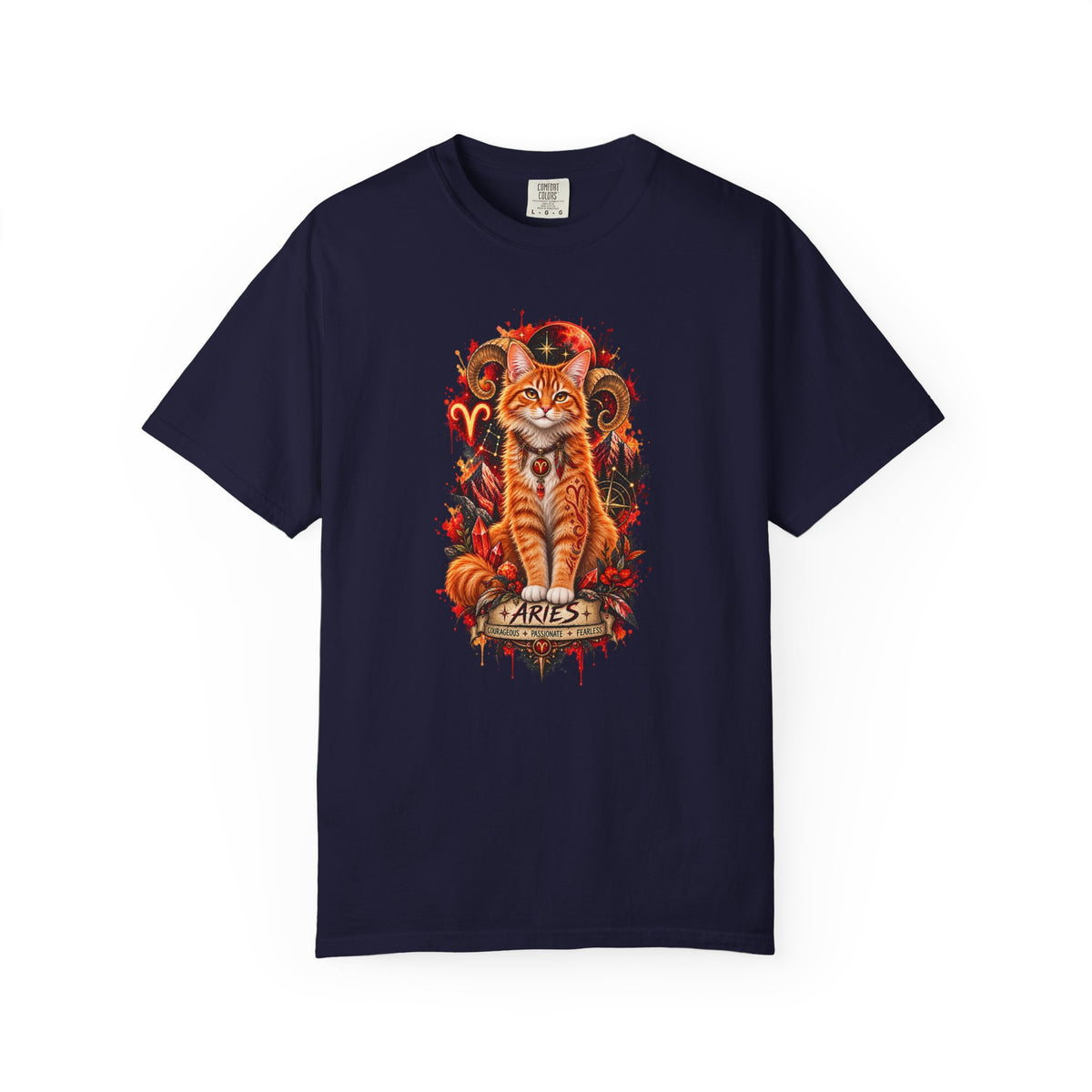 Aries Orange Tabby Cat Zodiac T-Shirt — Fiery Astrological Graphic Tee