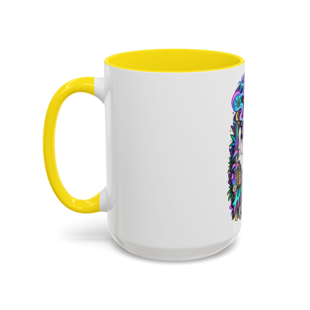 Higher Vibrations Coffee Mug — Cute Ghost & Cat Accent Mug (11/15 oz)