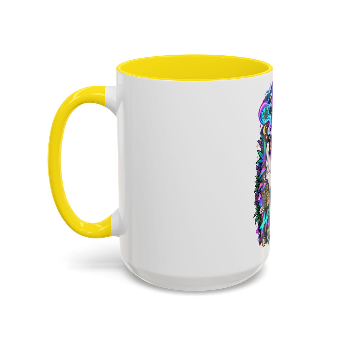 Higher Vibrations Coffee Mug — Cute Ghost & Cat Accent Mug (11/15 oz)