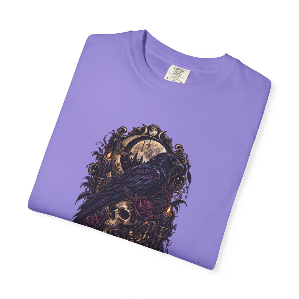 Skull & Crow Graphic Tee — Gothic Vintage Skull with Raven Design