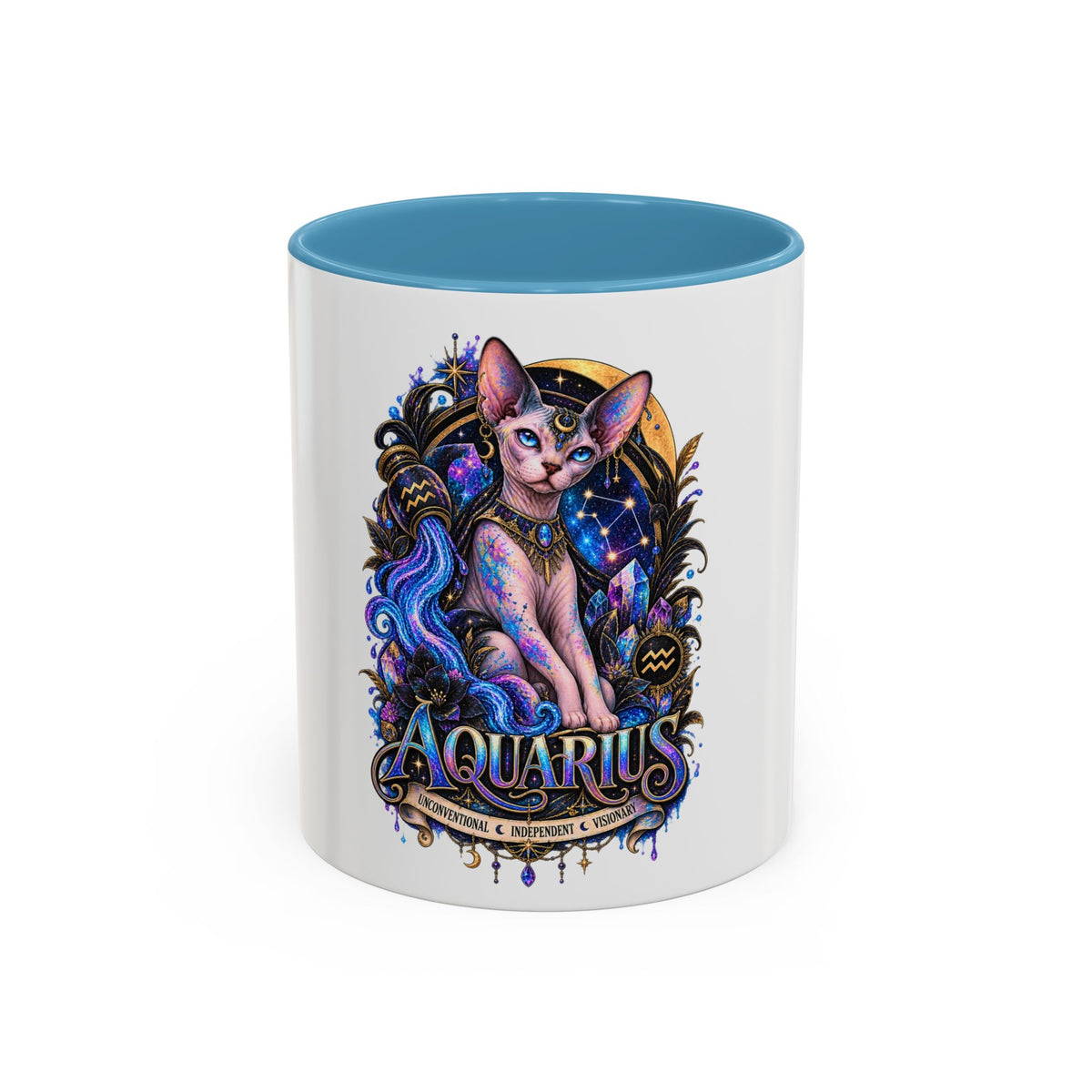 Aquarius Zodiac Cat Coffee Mug — Sphynx Astrology 11/15oz Accent Mug