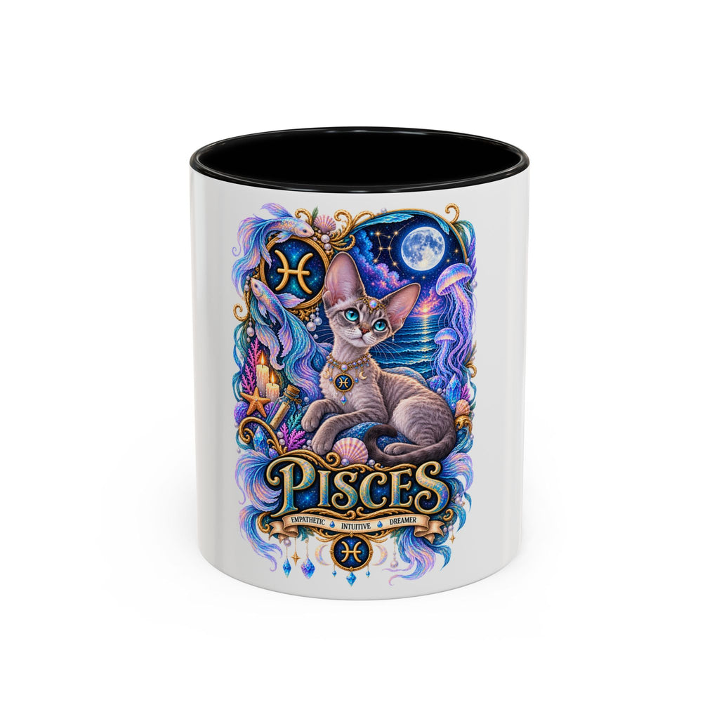 Pisces Devon Rex Cat Accent Coffee Mug — Zodiac Astrology Ceramic Mug (11/15oz)