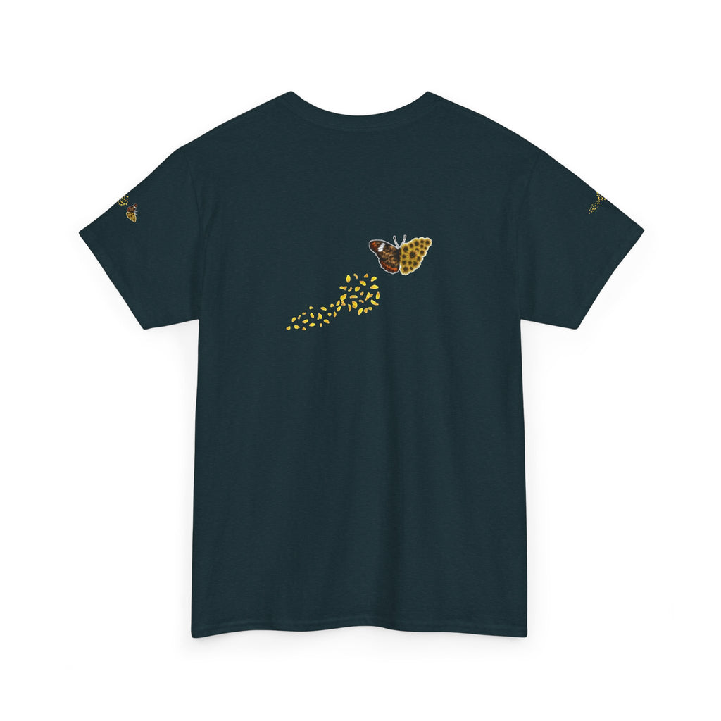 Sunflower Kitten Tee | Butterfly Accent, Floral Cat Shirt