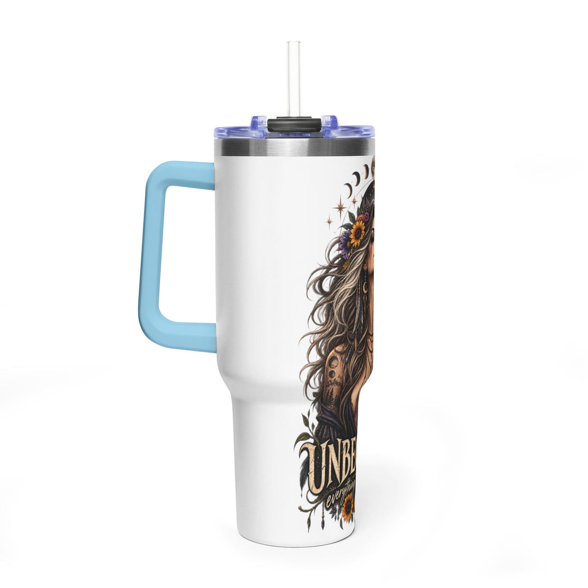 40oz Half human half skeleton Floral butterfly — "Unbecoming" Insulated Travel Cup