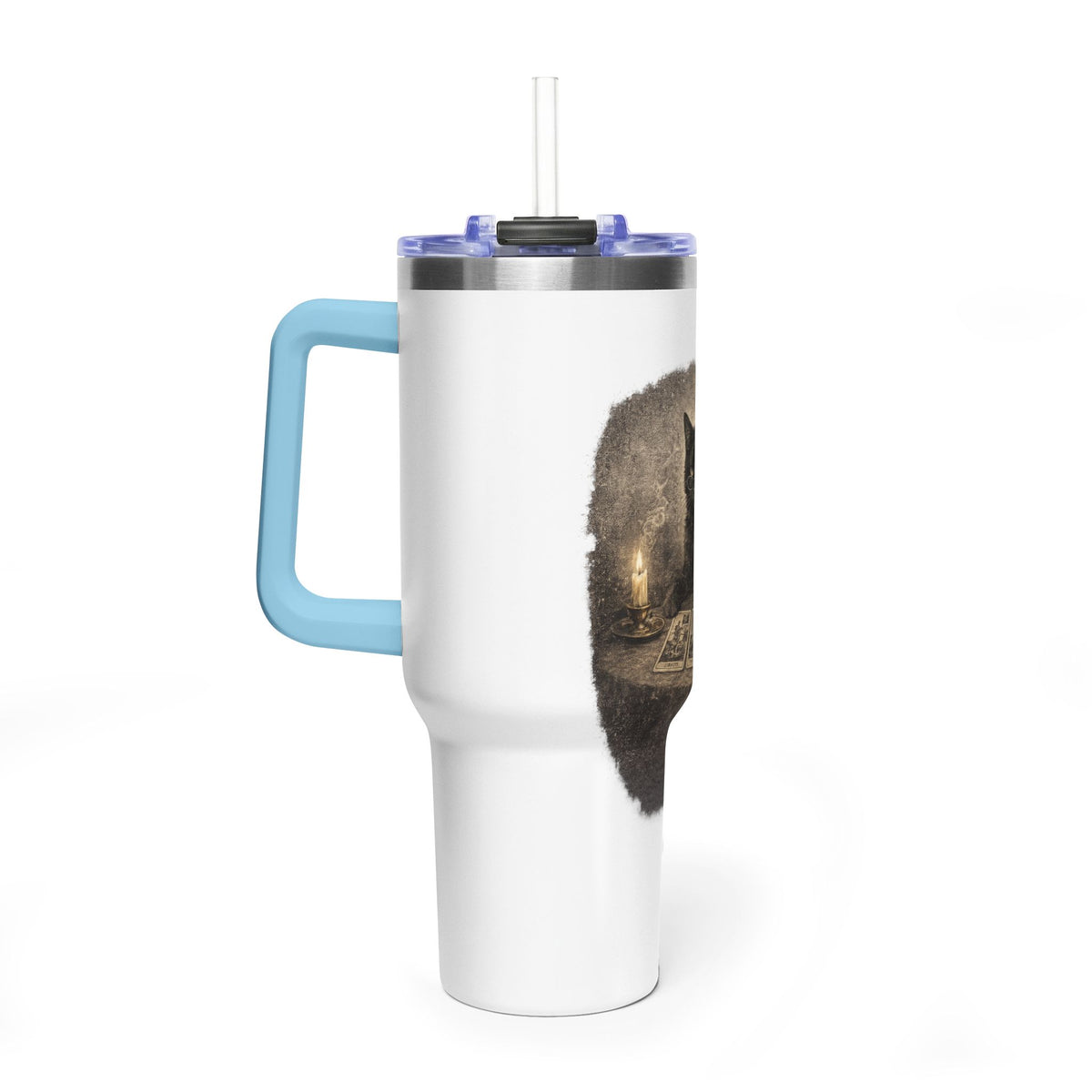 40oz Black Cat Tarot Tumbler — Witchy Tarot Coffee Travel Mug