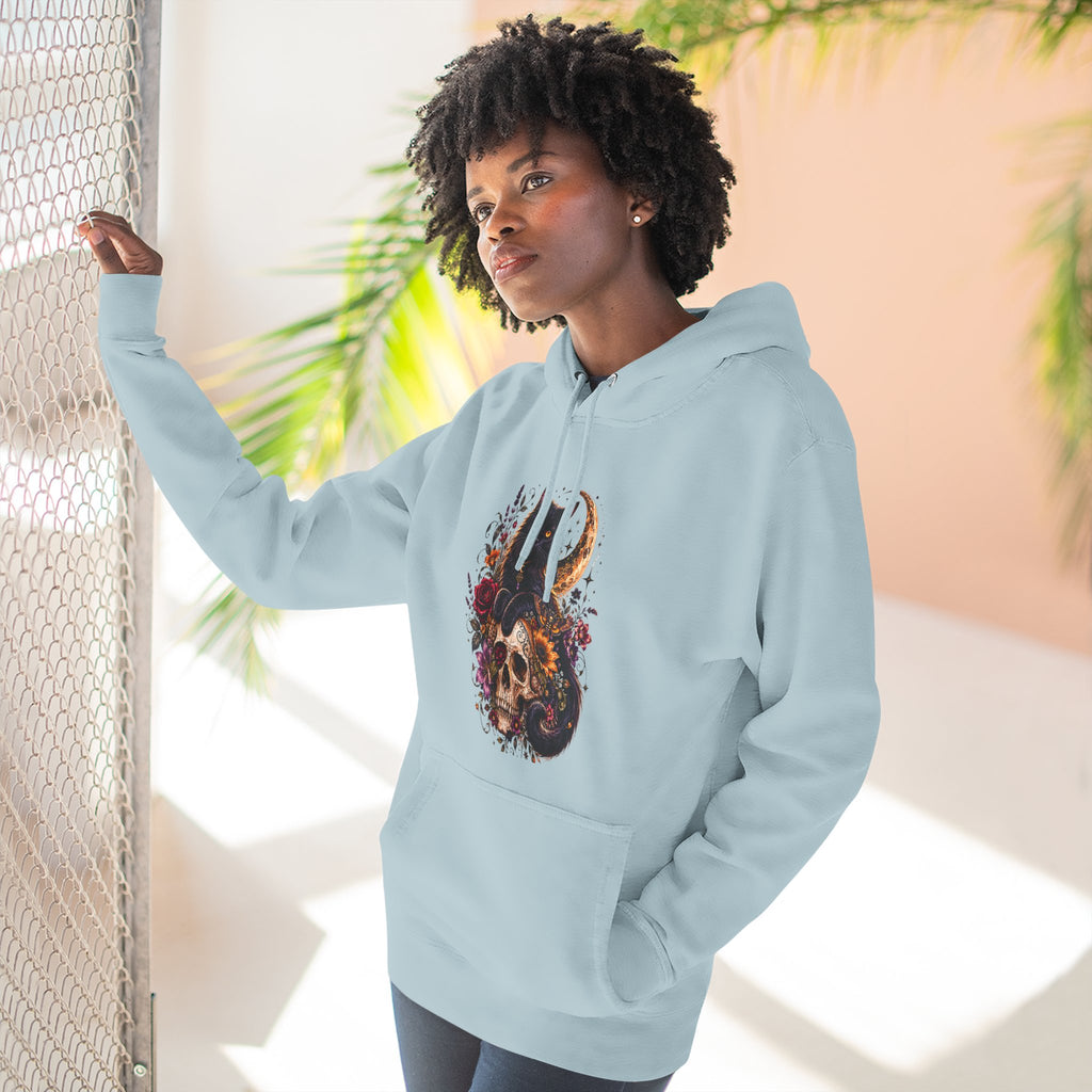 Skull & Cat Hoodie — Romantic Gothic Celestial Moon Graphic Fleece Pullover