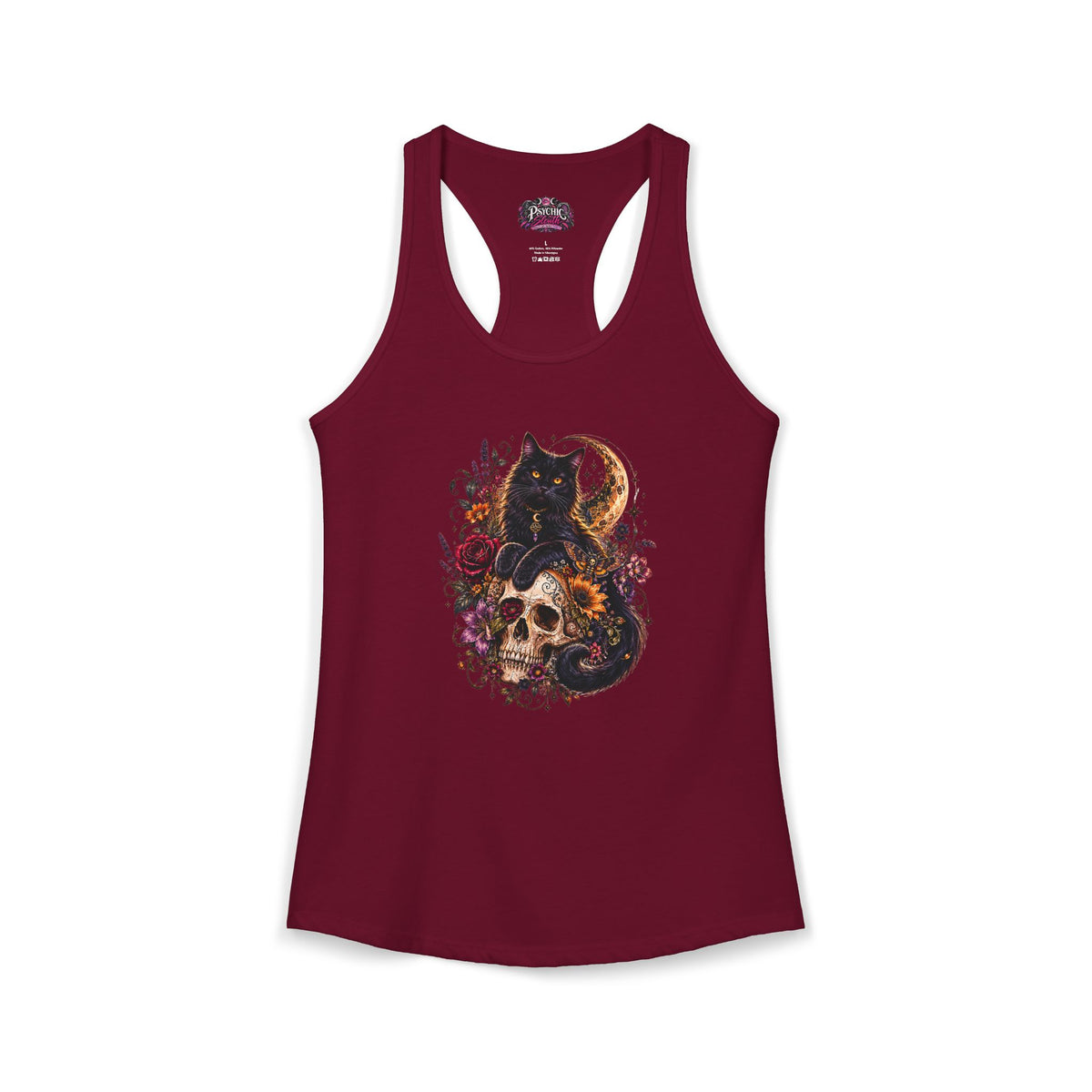 Black Cat and Floral Skeleton Gothic Tank