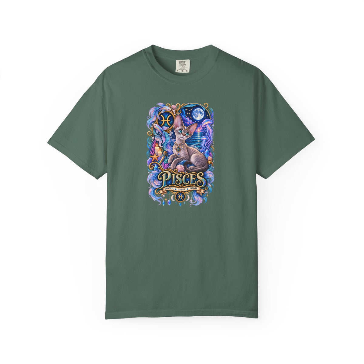 Pisces Devon Rex Cat Zodiac T-Shirt — Mystical Cat Astrology Tee