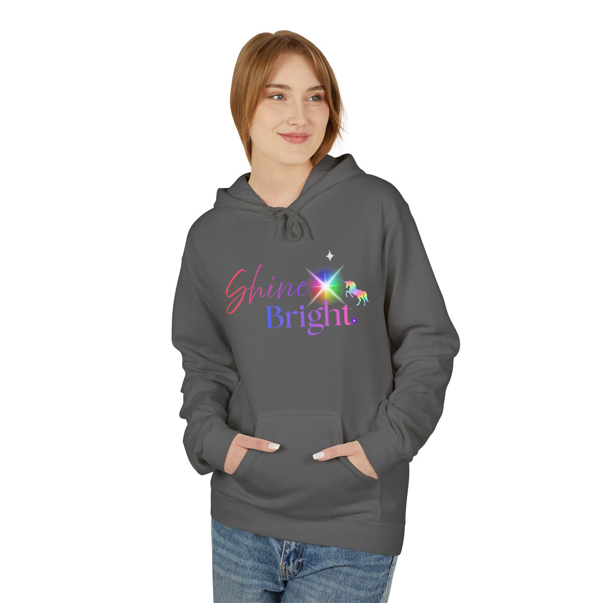 Shine Bright Pastel Hoodie — Inspirational Rainbow Graphic Hoodie