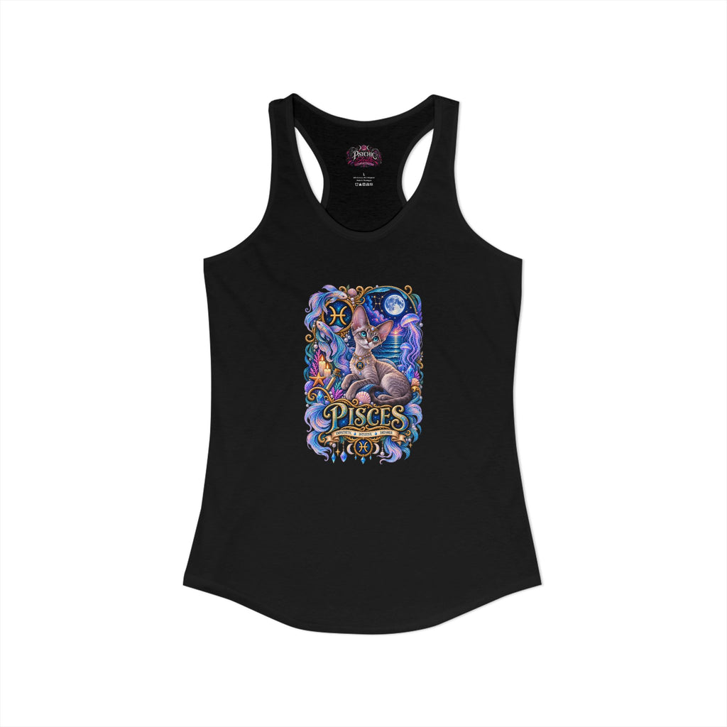 Pisces Devon Rex Cat Zodiac Tank- Celestial Astrology Cat Lover Tank