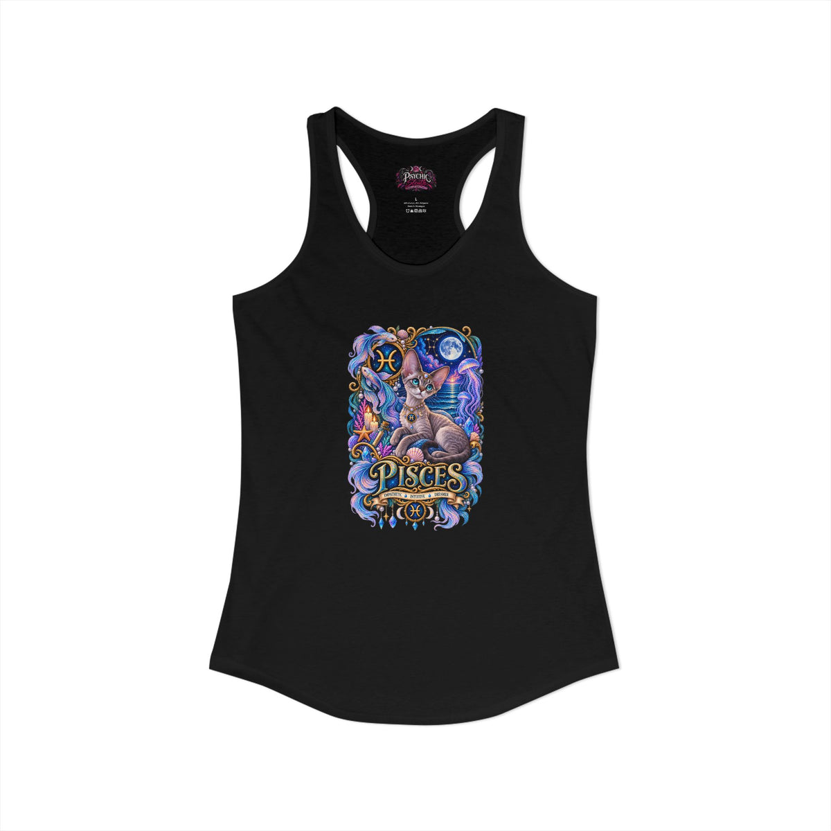 Pisces Devon Rex Cat Zodiac Tank- Celestial Astrology Cat Lover Tank