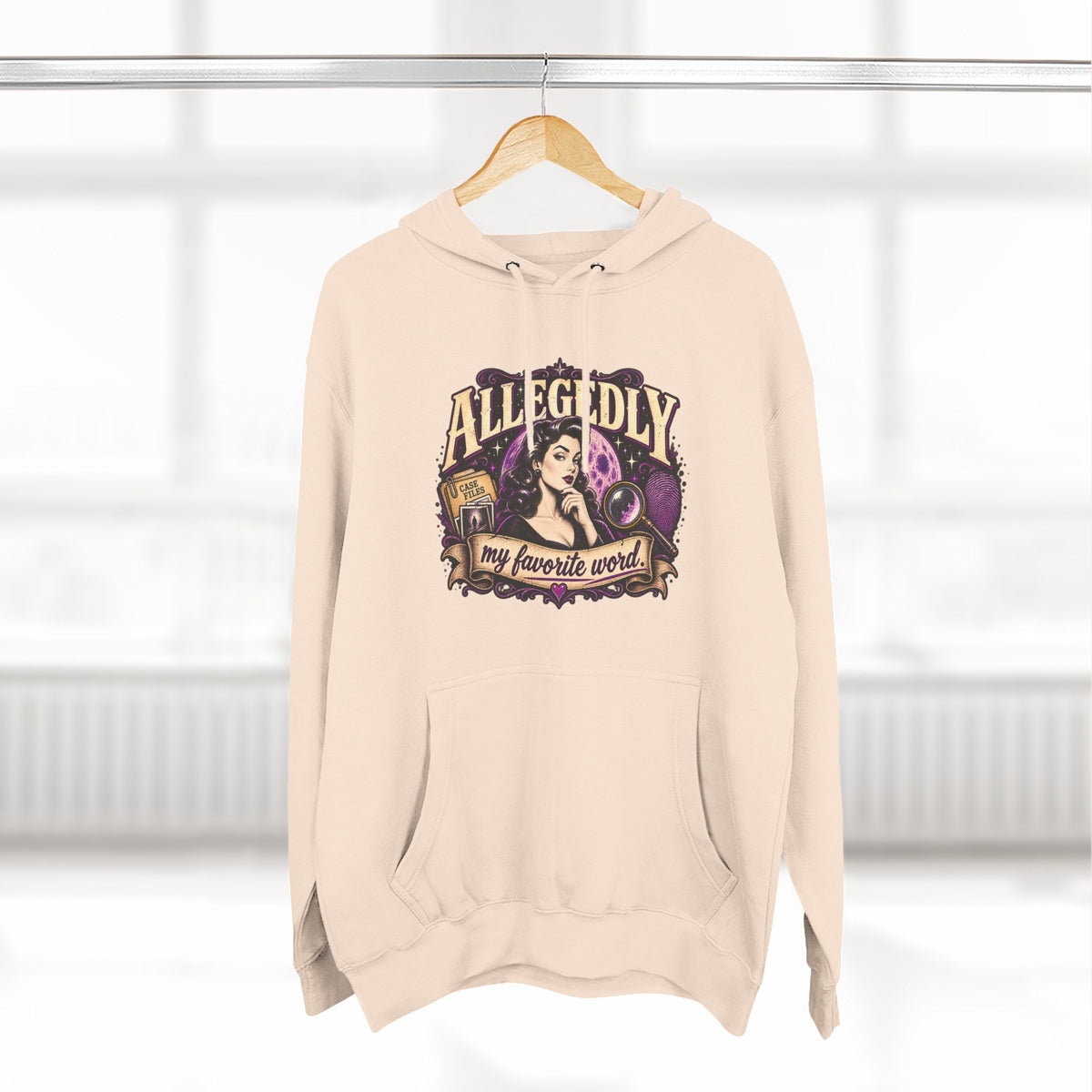 Hoodie — "Allegedly My Favorite Word" Retro Witch Graphic