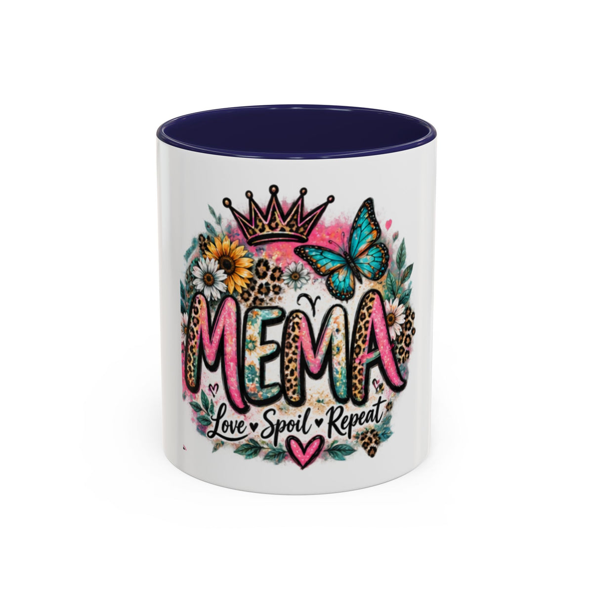 Mema Floral Accent Coffee Mug – 'Mema' Crown, Butterflies & Sunshine Design (11/15 oz)