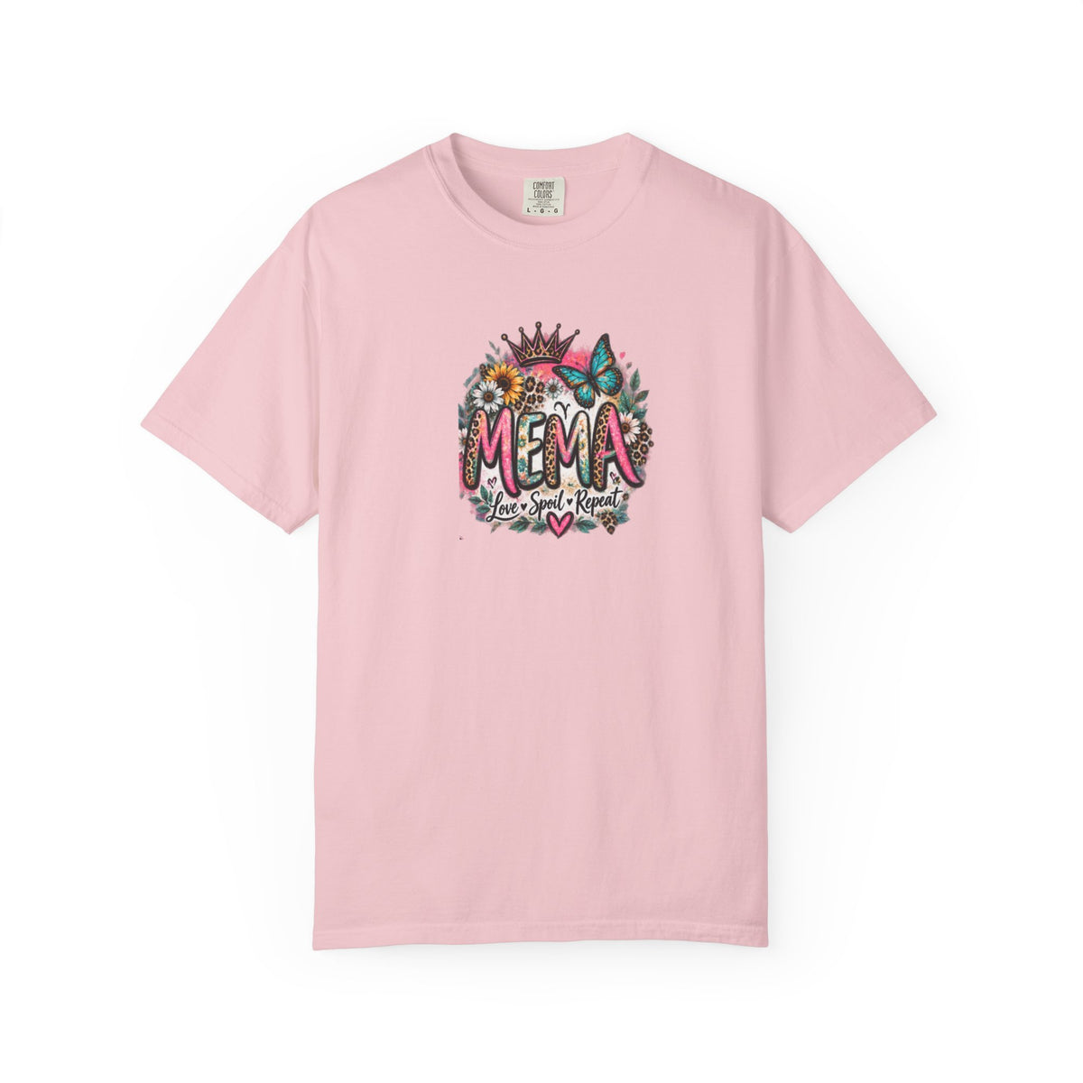 MEMA Floral Crown Tee — Cute Grandma Shirt with Butterfly & Heart Design