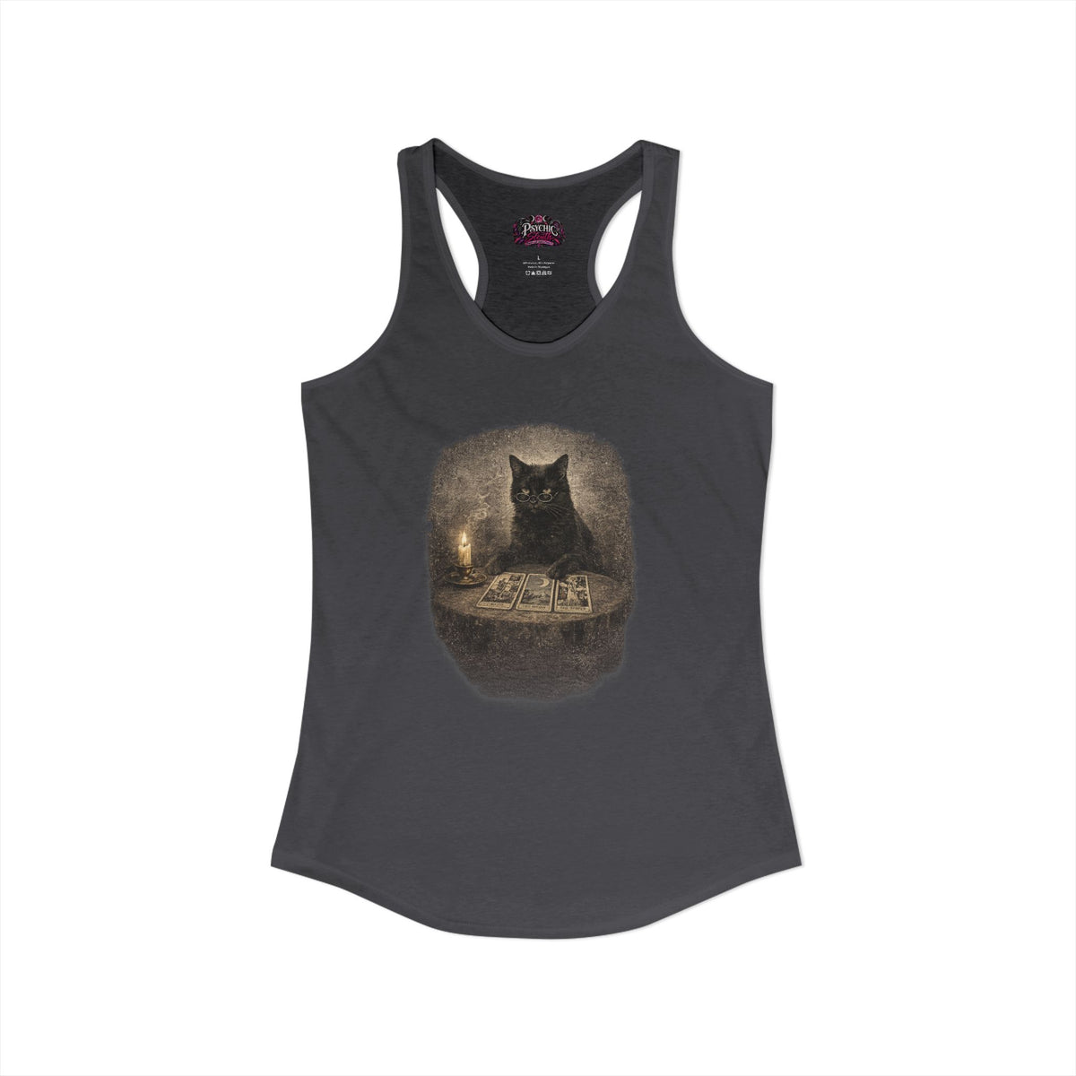 Black Cat reading Tarot Cards Tank