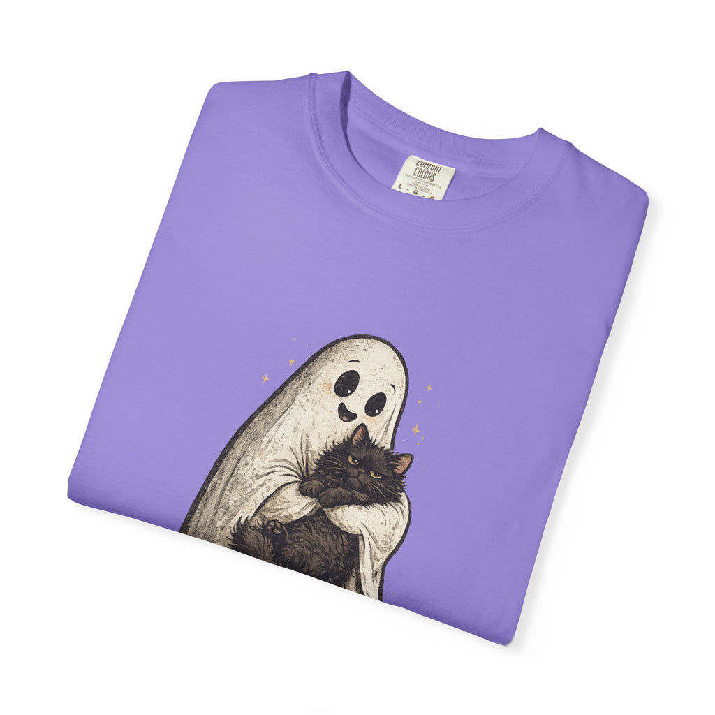 Boo & Meow Ghost Hugging Black Cat T-Shirt | Cute Spooky Tee