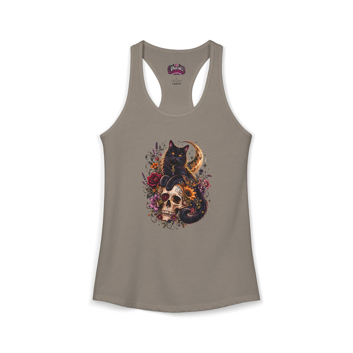 Black Cat and Floral Skeleton Gothic Tank