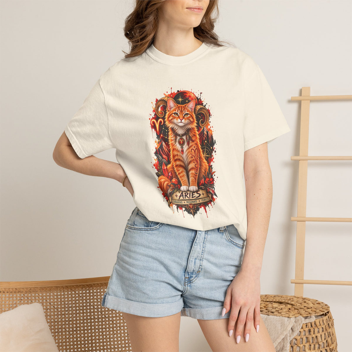 Aries Orange Tabby Cat Zodiac T-Shirt — Fiery Astrological Graphic Tee