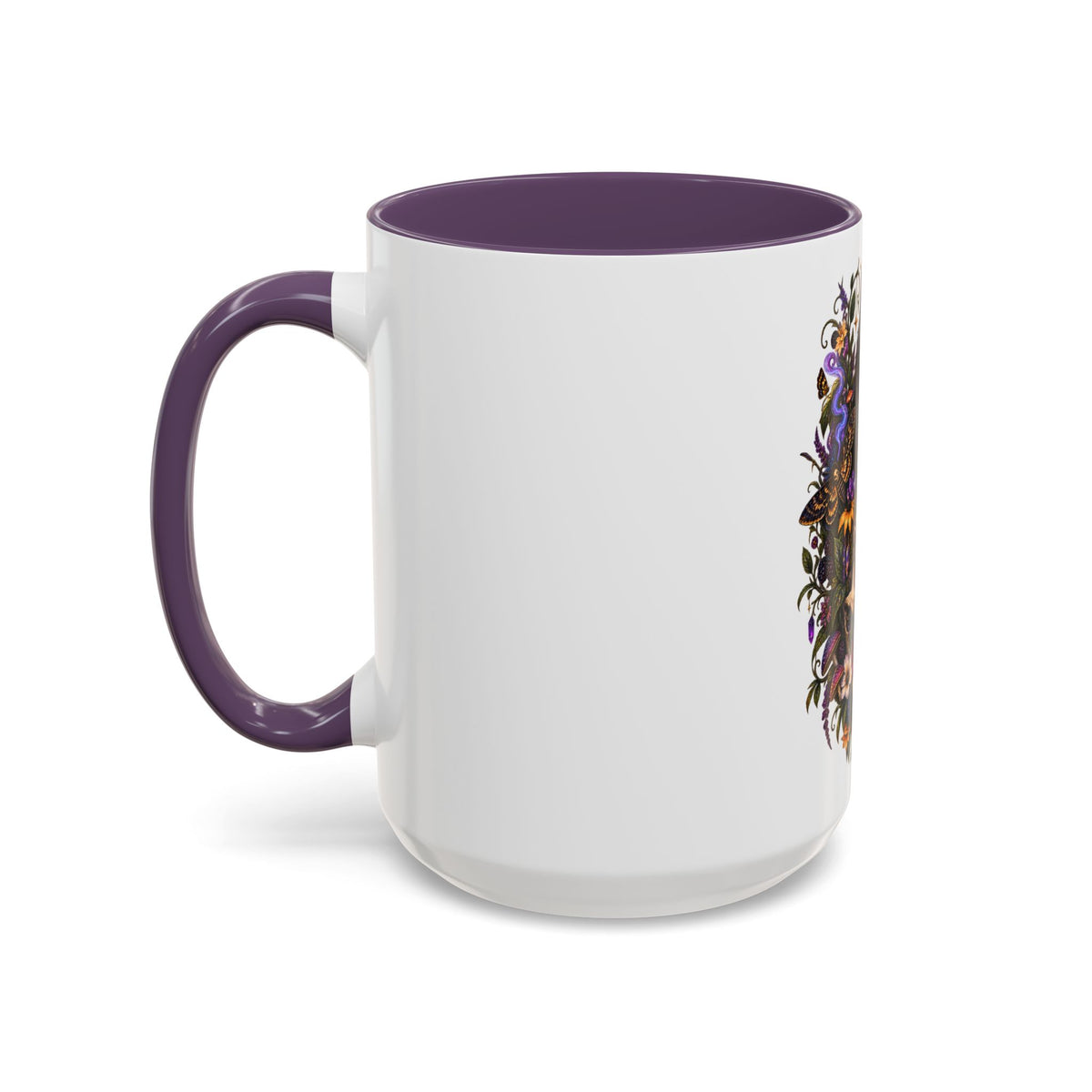 Black Cat & Skull Floral Accent Coffee Mug — Gothic Halloween Coffee Cup (11/15oz)