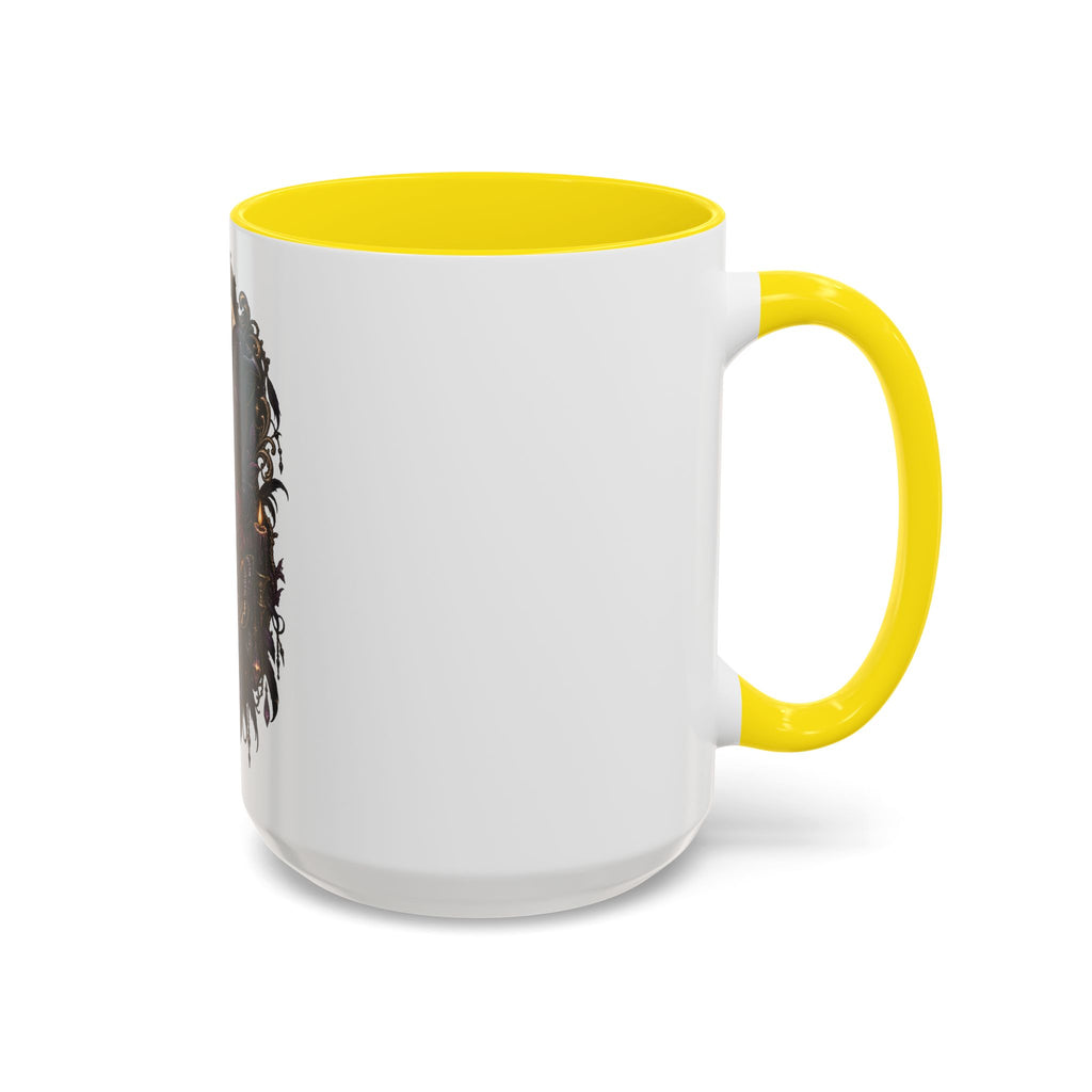 Gothic Raven & Skull Accent Coffee Mug — Dark Floral Occult Tea Cup