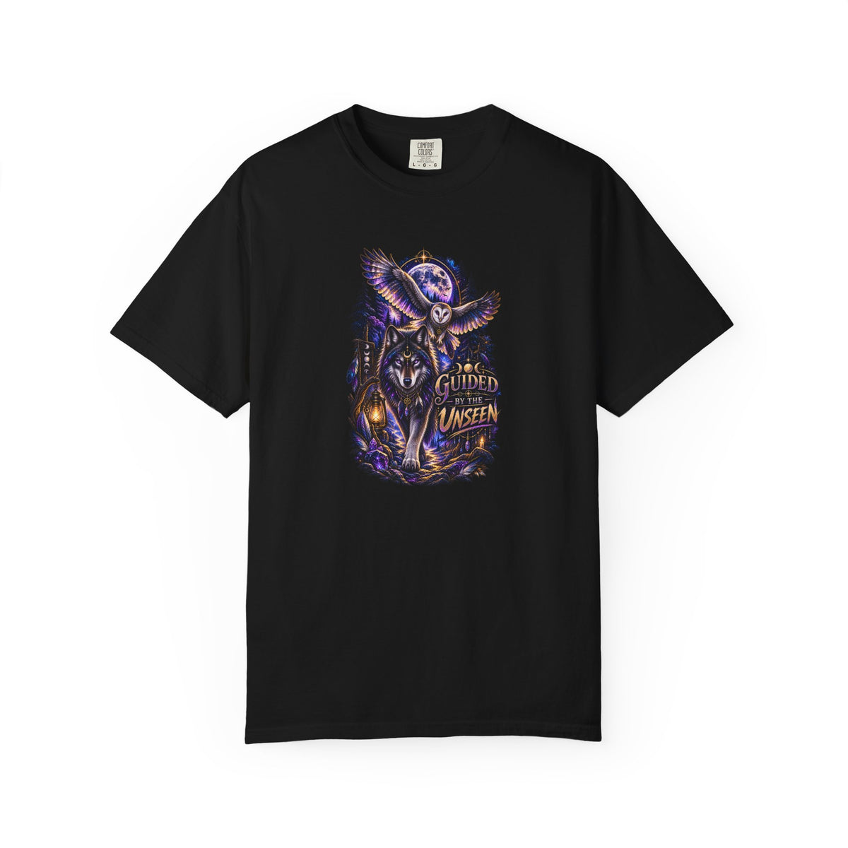 Occult Owl and Wolf Guardian Graphic T-Shirt — 'Guardian of the Unseen' Vintage Night Vibe