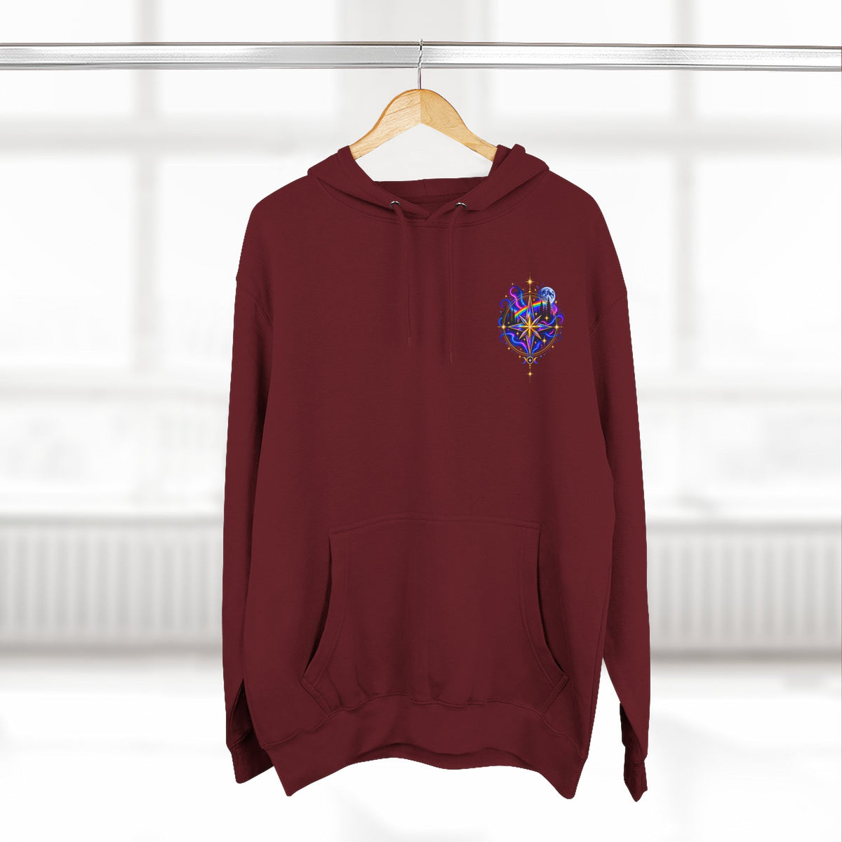 Guided by Light Bound toTruth Fleece Hoodie — Spiritual Galaxy Chest Emblem & Backscape Design