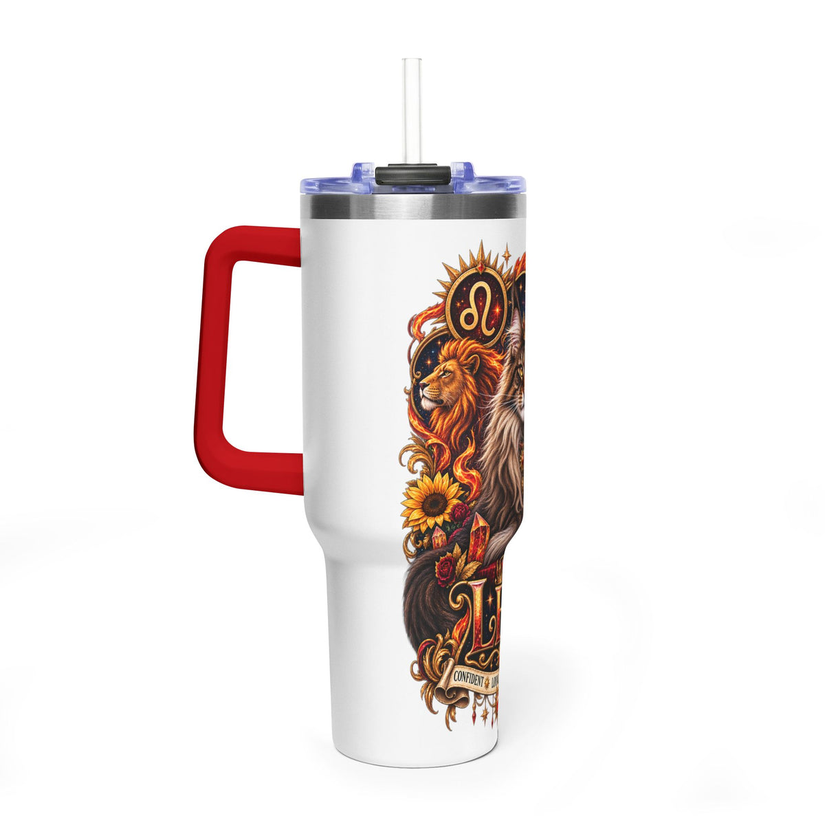 Leo Zodiac 40oz Vacuum Tumbler – Maine Coon Cat Astrology Travel Mug