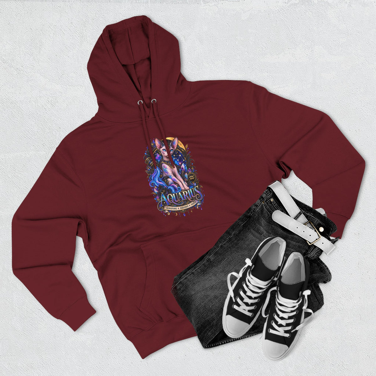 Aquarius Sphynx Cat Zodiac Hoodie- Celestial Astrology Cat Lover Sweatshirt