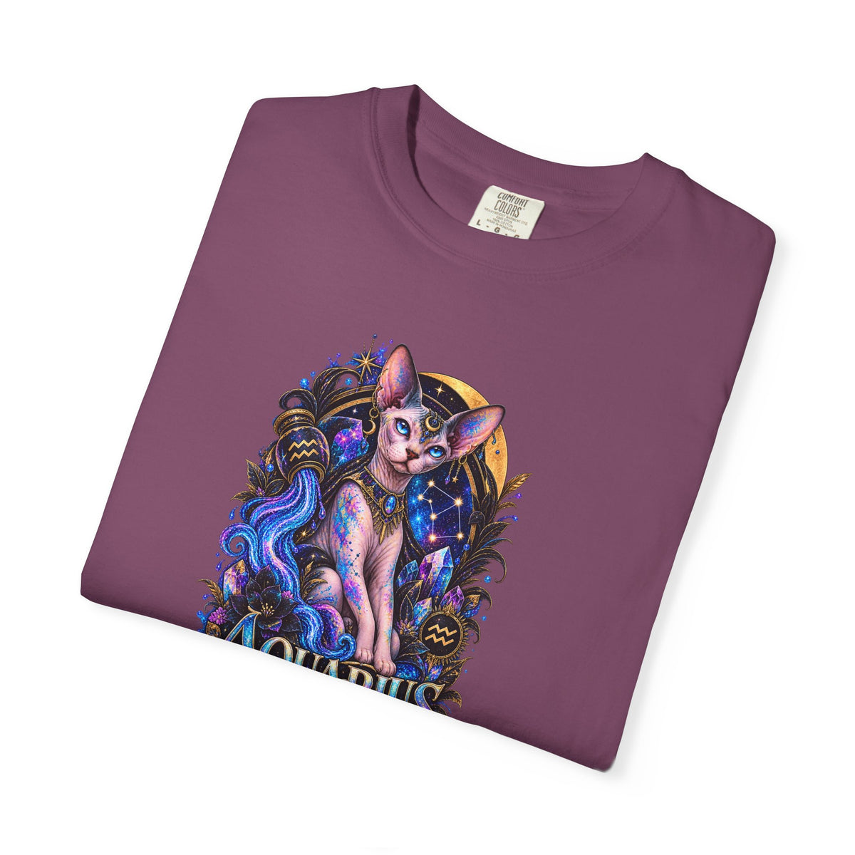 Aquarius Sphynx Cat Zodiac Tee- Celestial Astrology cat lover T-shirt