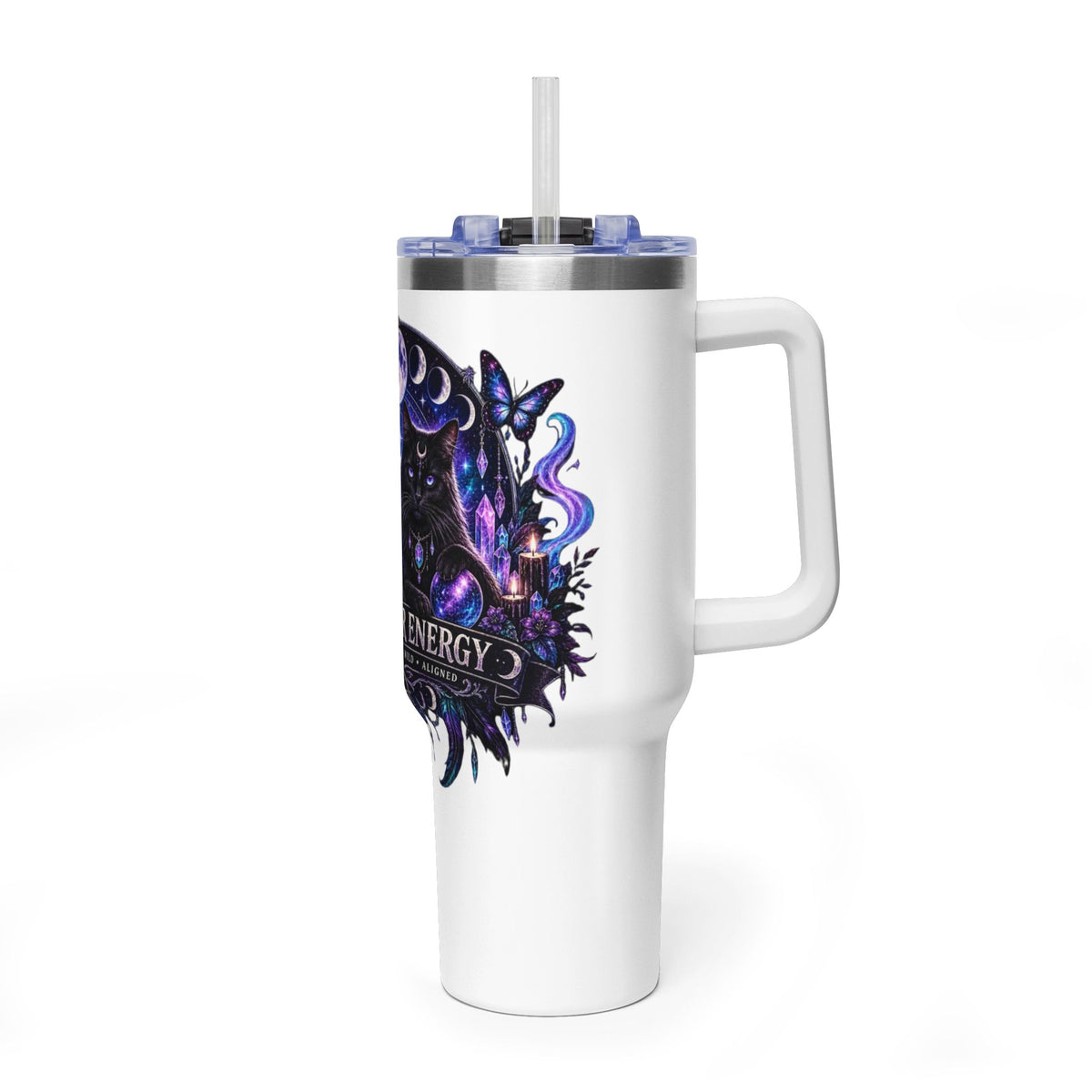 40oz Witchy Cat Thermal Tumbler – 'Own Your Energy' Insulated Travel Mug