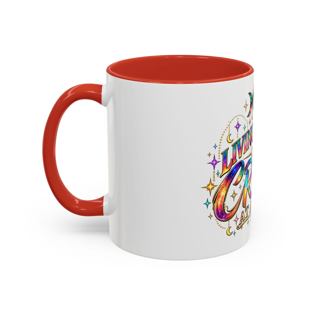Coffee Mug — "Living My Life One Crisis at a Time" Colorful Boho Accent Mug (11/15oz)