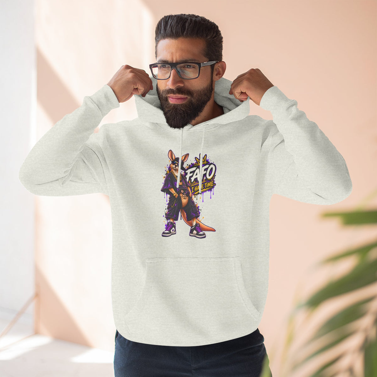 Streetstyle Kangaroo Graphic Hoodie — "FAFO" Retro Character Pullover