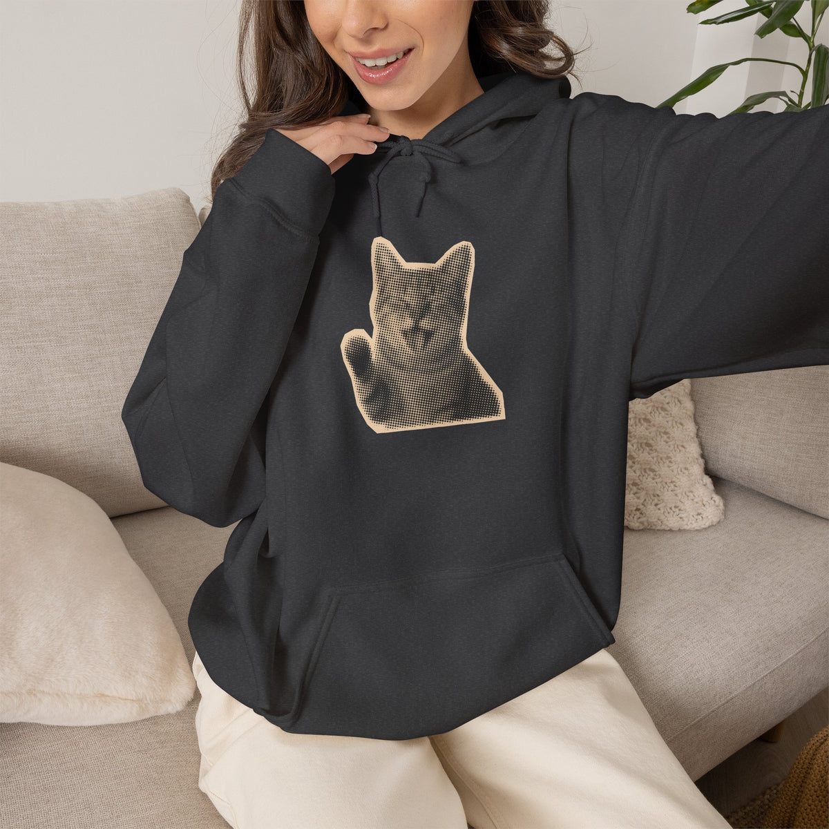 Laughing Meme Cat Hoodie – Adorable Grey Kitten Graphic Sweatshirt
