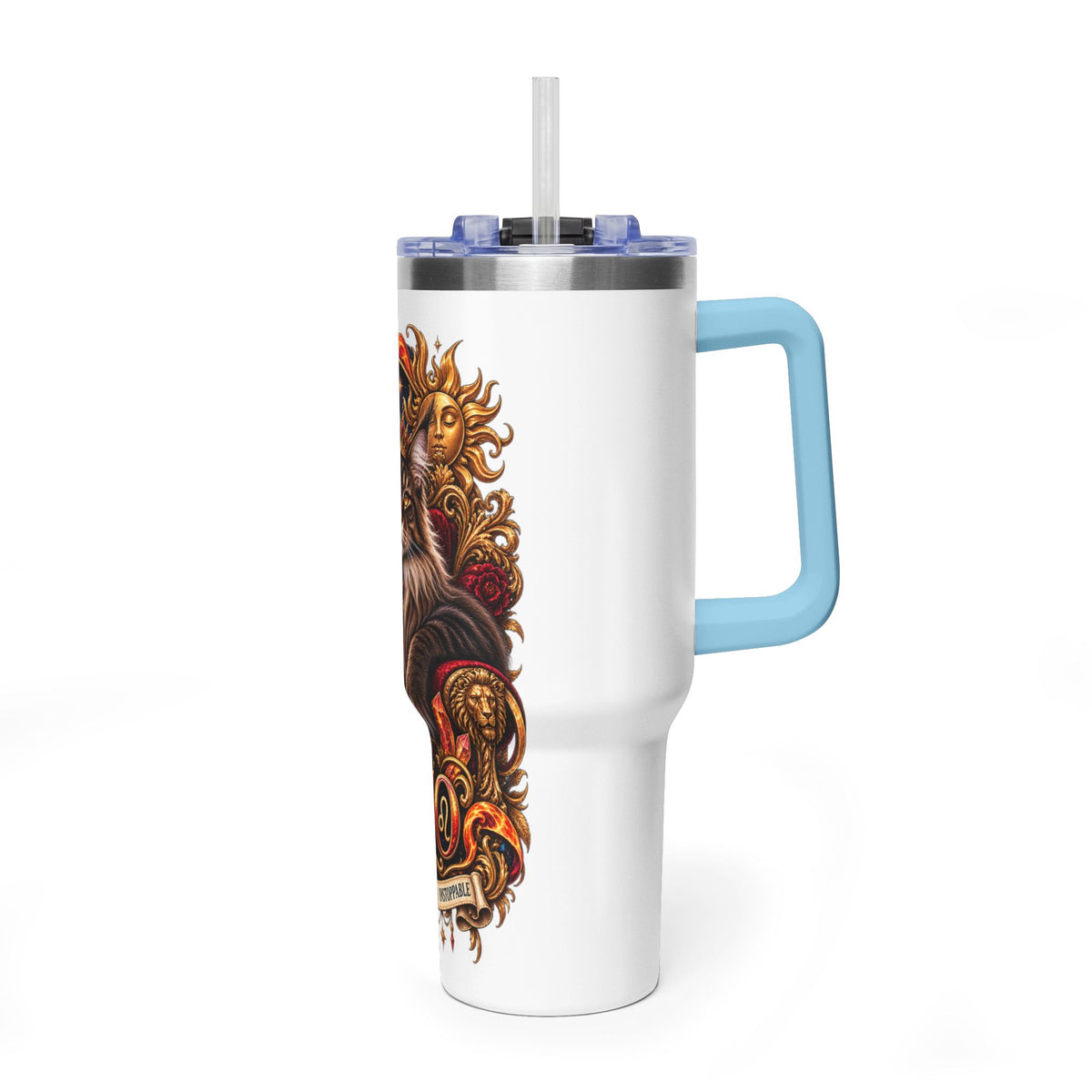 Leo Zodiac 40oz Vacuum Tumbler – Maine Coon Cat Astrology Travel Mug