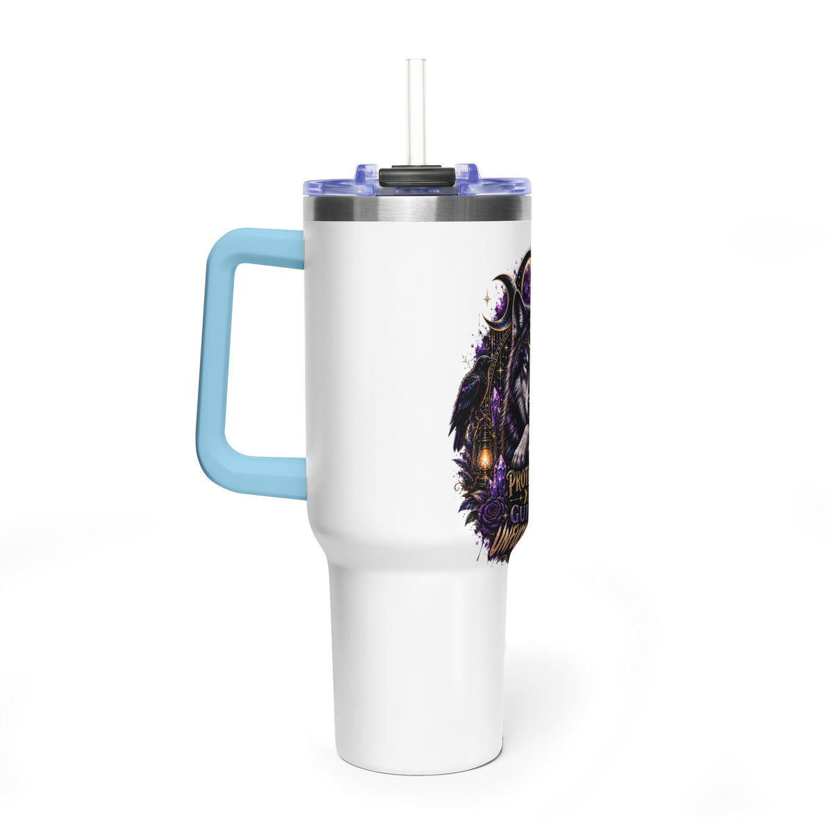 40oz Vacuum Tumbler — 'Protected & Guided' Mystic Wolf Thermal Mug