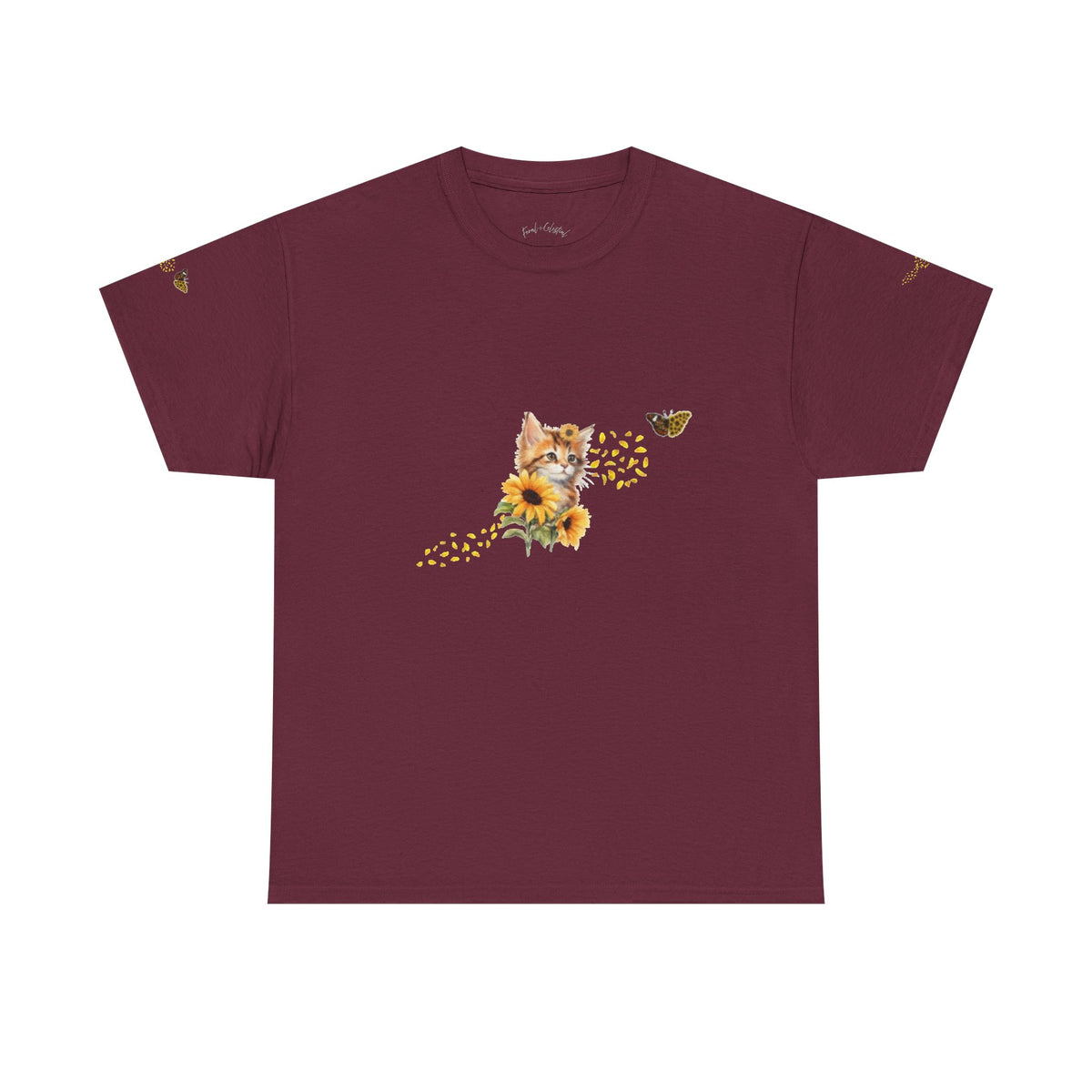 Sunflower Kitten Tee | Butterfly Accent, Floral Cat Shirt