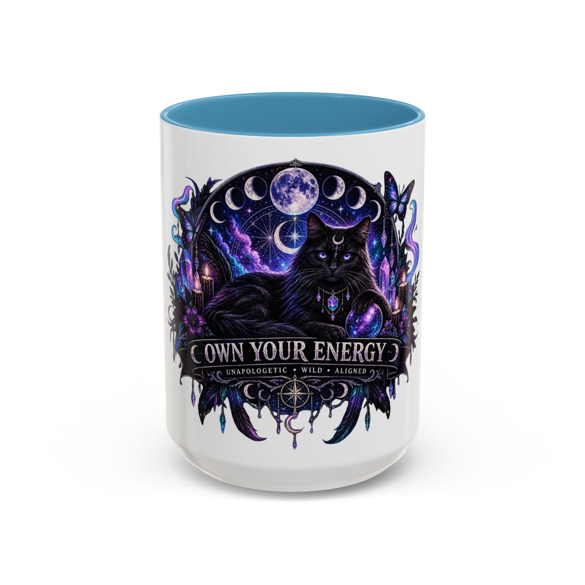 Own Your Energy Black Cat Coffee Mug – Spiritual Moon Phase Tea Cup