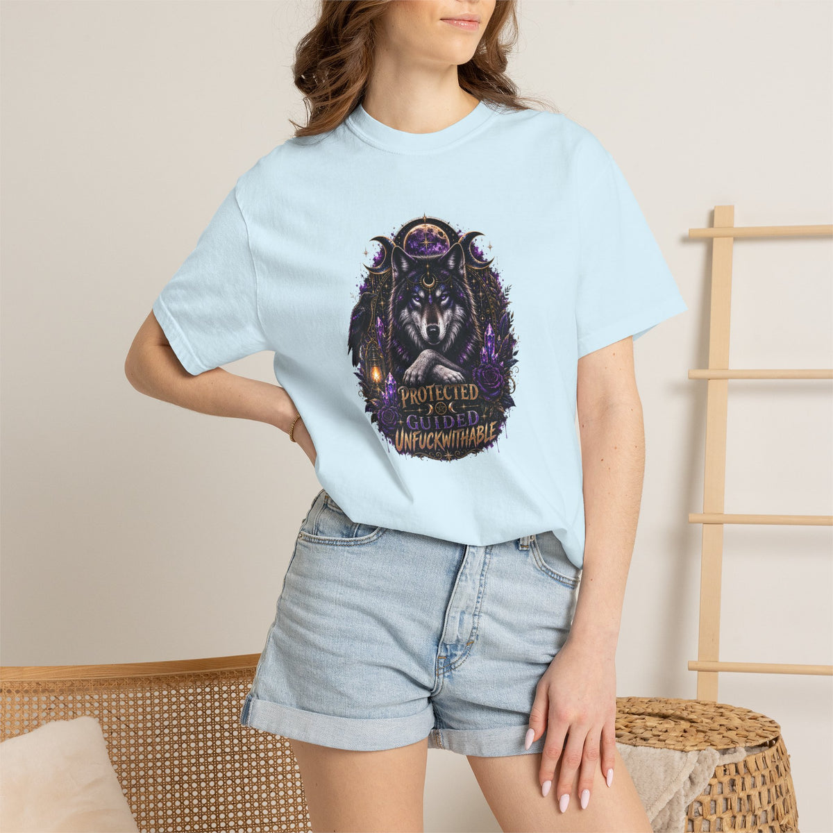 Protector Wolf T-Shirt — "Protected, Guided, Unfuckwithable" Spiritual Graphic Tee
